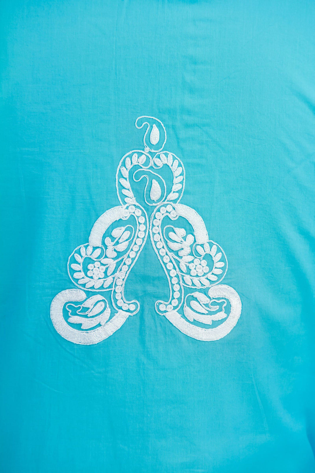 Paisley Embroidered Turquoise Ivory Tunic