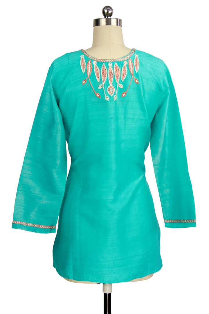 Turquoise Silk summer embroidered Tunic