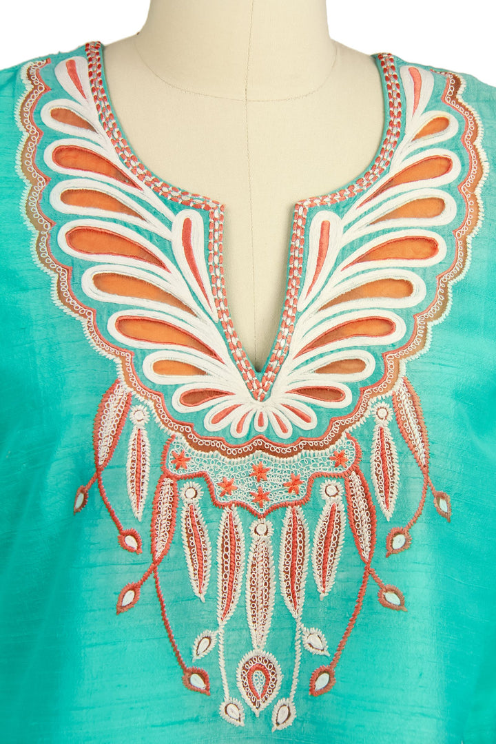 Turquoise Silk summer embroidered Tunic