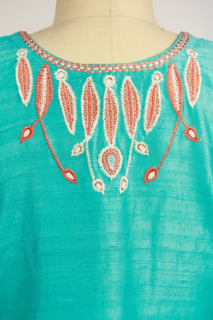 Turquoise Silk summer embroidered Tunic