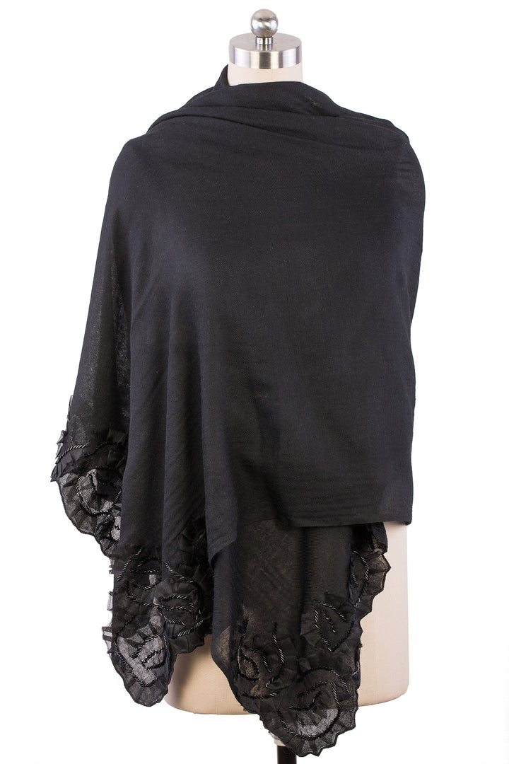 Floral Swirl Beaded Wool Scarf