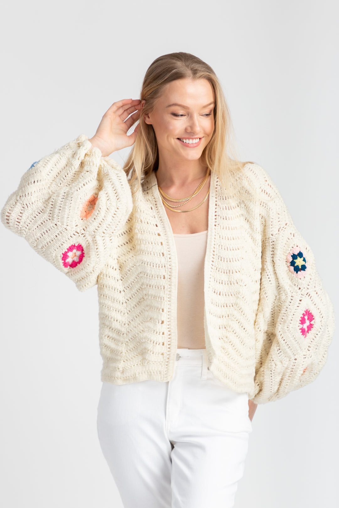 Crochet Knit Floral Cardigan