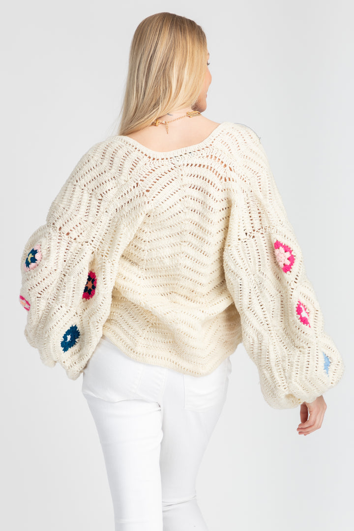 Crochet Knit Floral Cardigan