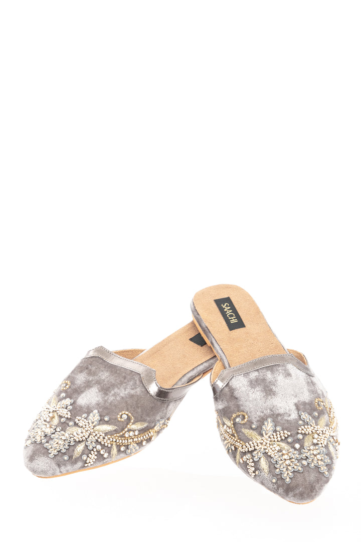 Floral Embroidered Velvet Mules