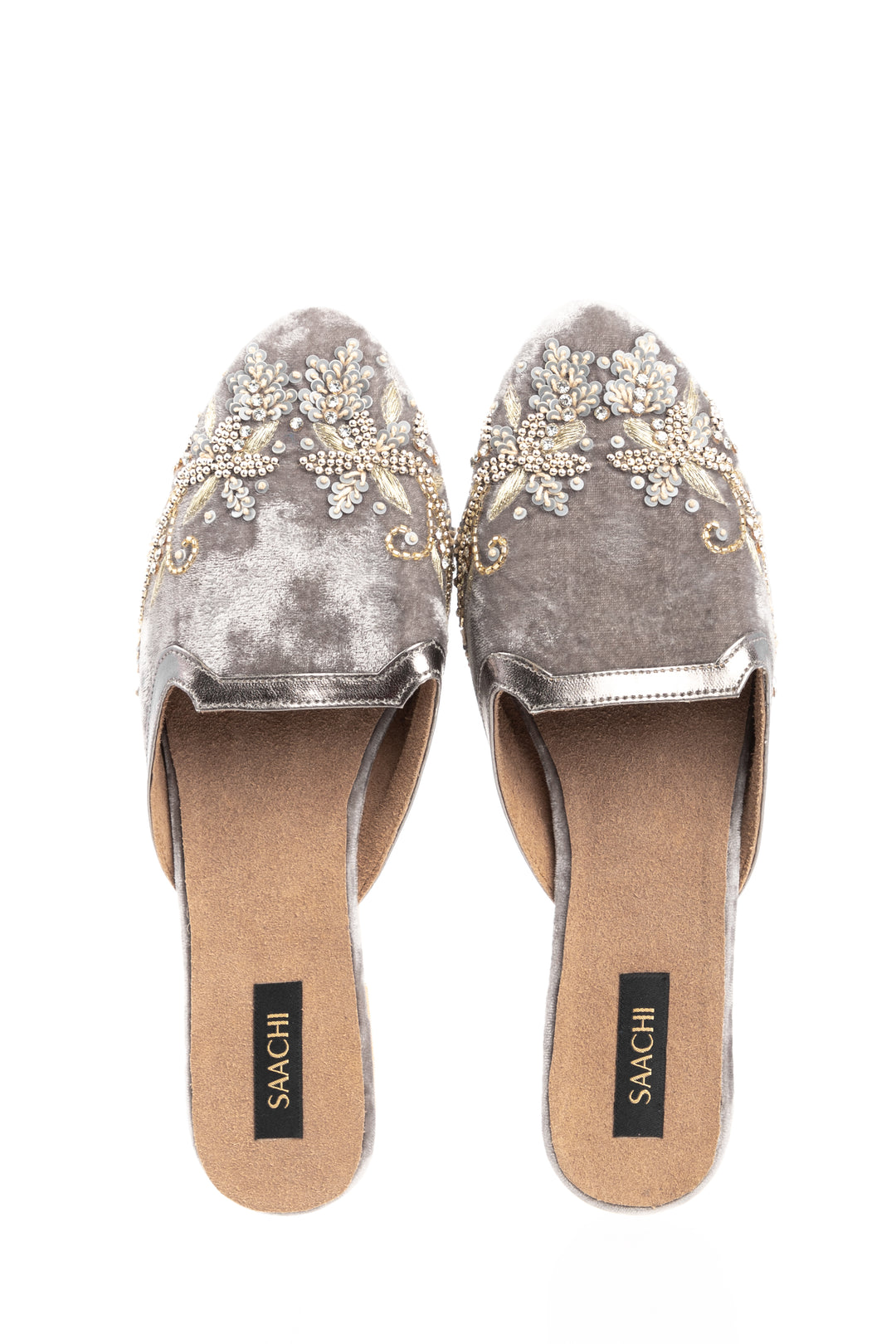 Floral Embroidered Velvet Mules