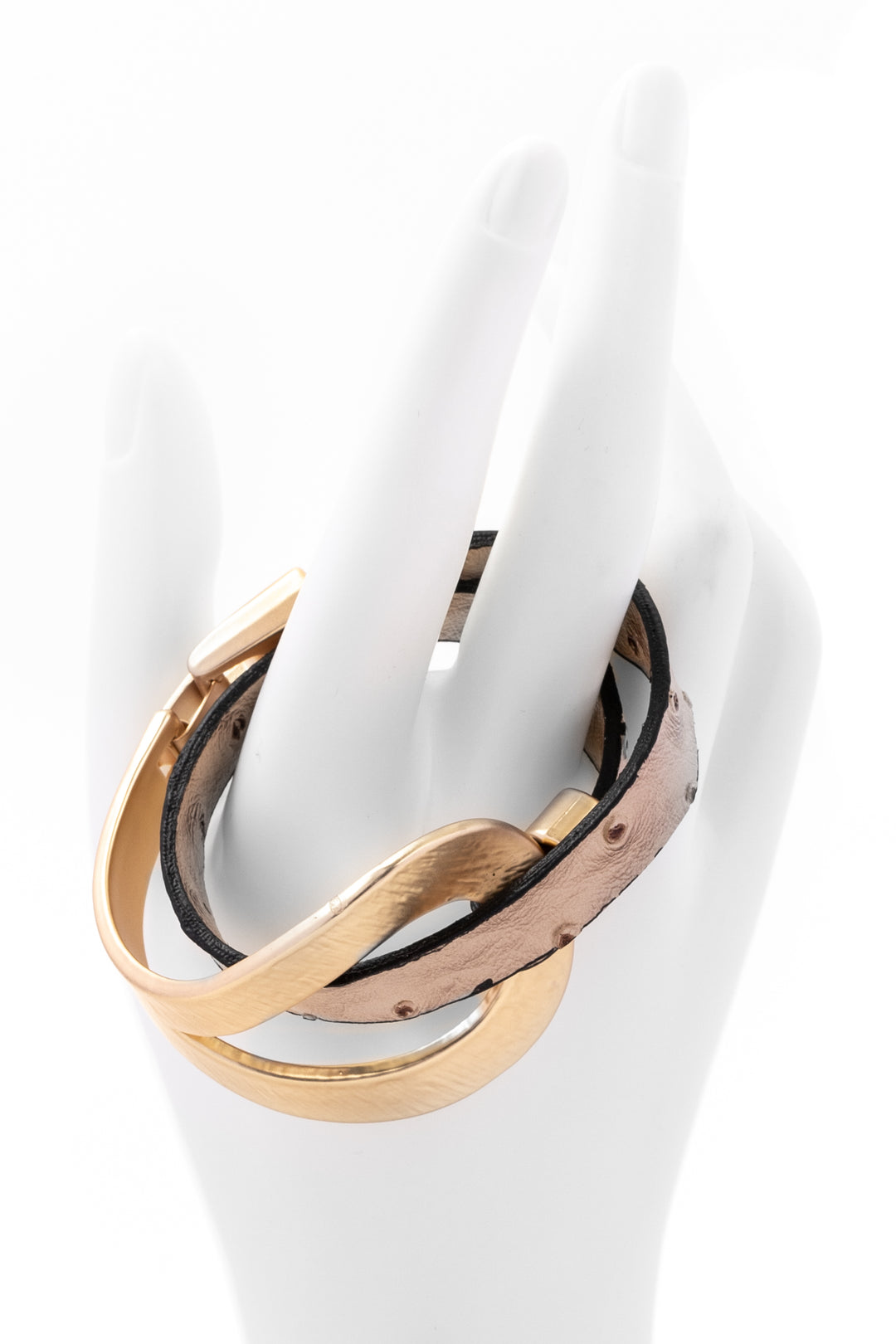 Hammered Double Wrap Leather Loop Bracelet