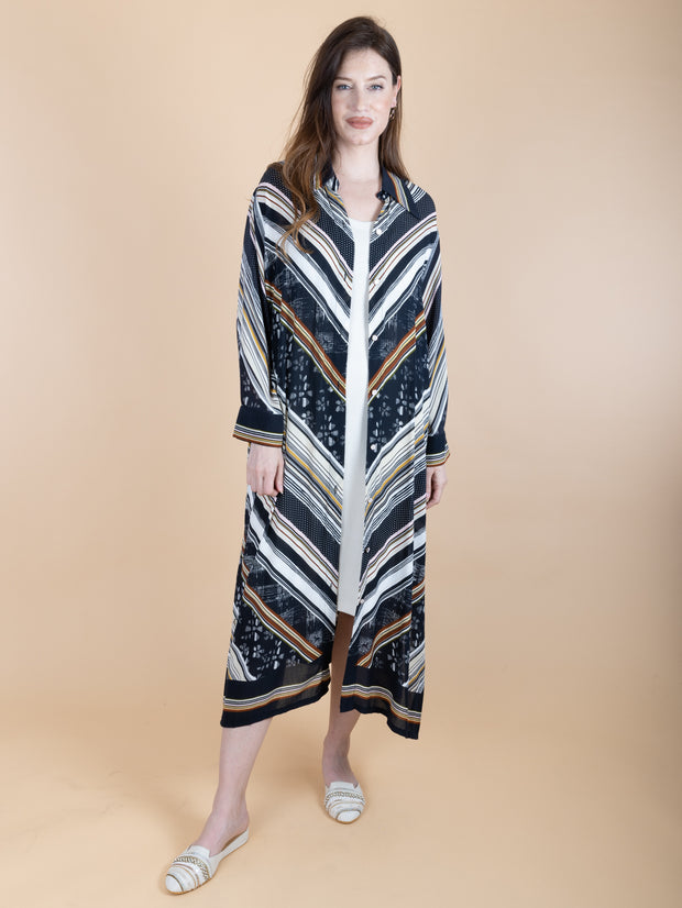 Chevron Long Duster with Belt