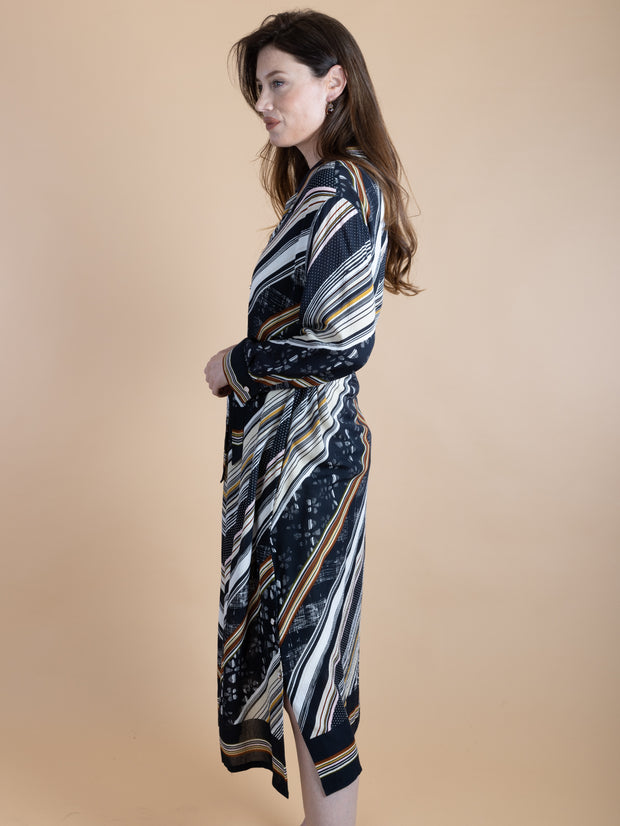 Chevron Long Duster with Belt