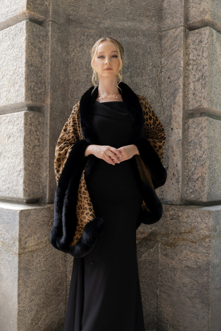 Faux Fur Cheetah Patterned Cape Kimono