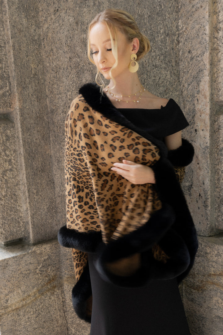 Faux Fur Cheetah Patterned Cape Kimono