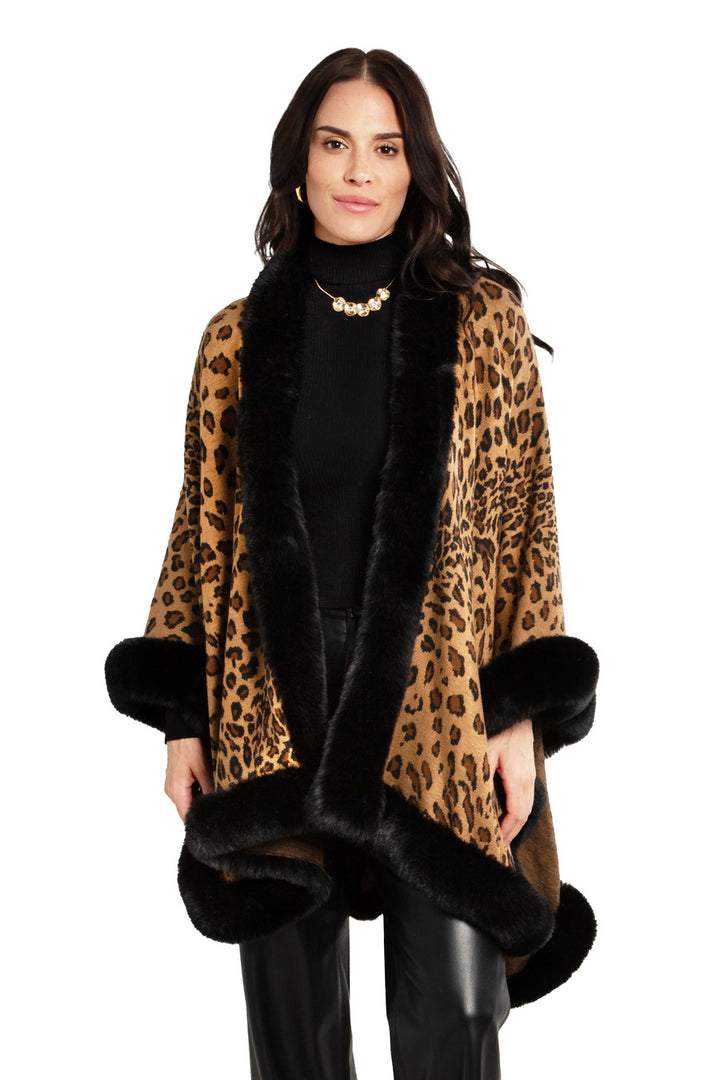 Faux Fur Cheetah Patterned Cape Kimono