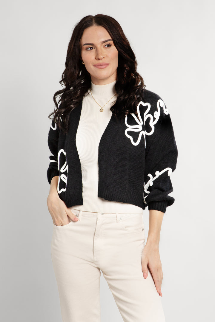 Cropped Flower Squiggle Cardigan