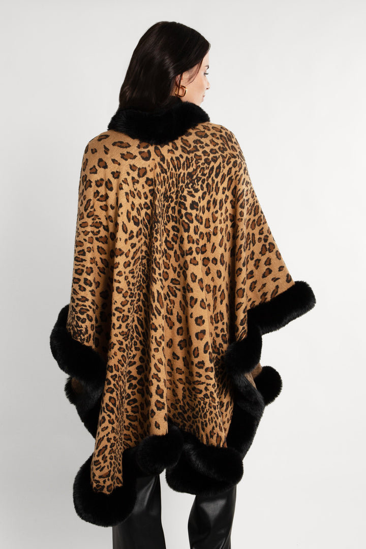 Faux Fur Cheetah Patterned Cape Kimono