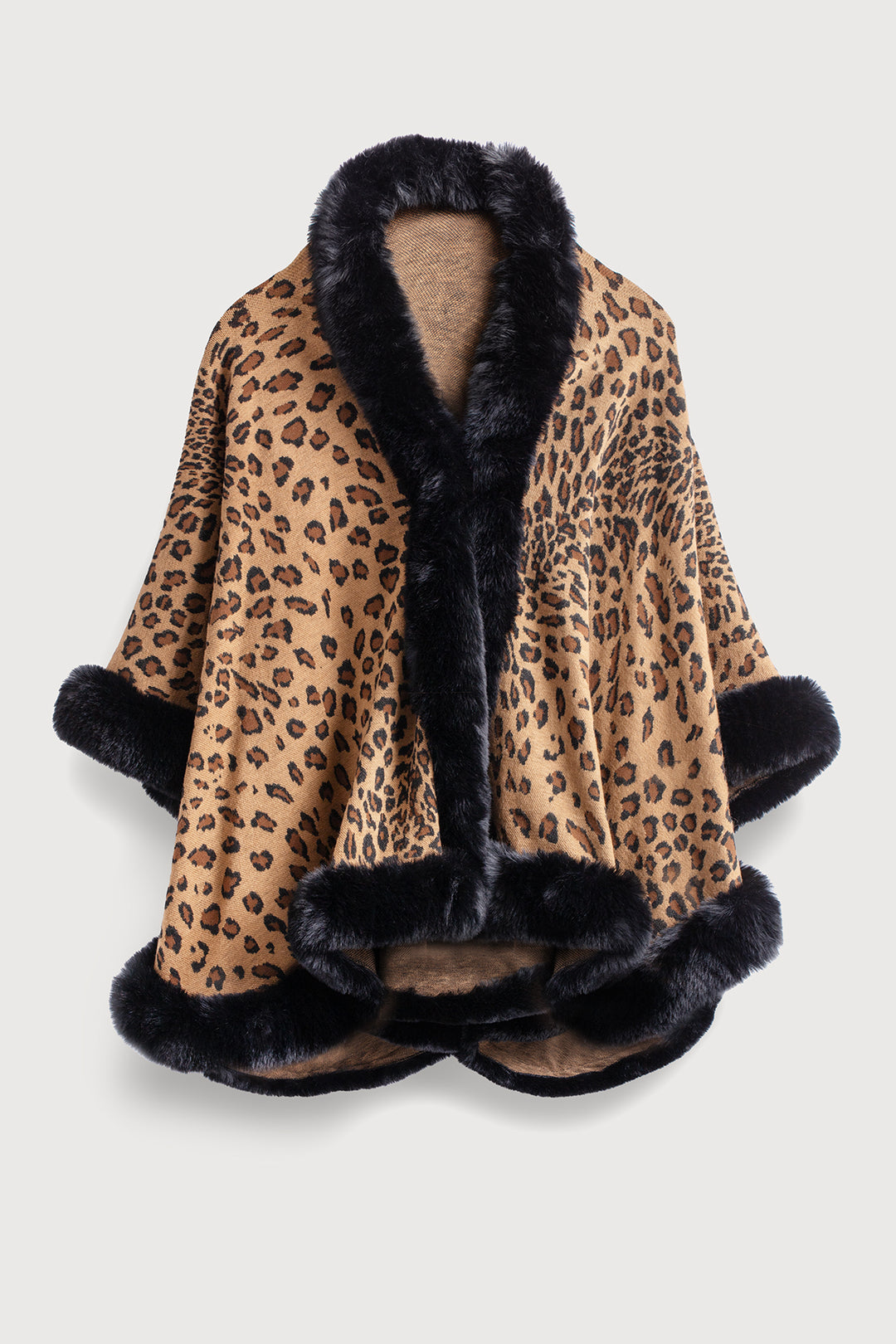 Faux Fur Cheetah Patterned Cape Kimono