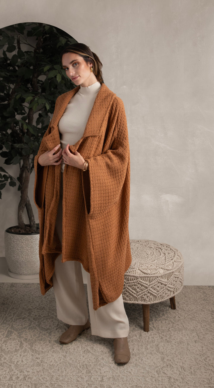 Comfy Oversized Waffle Knit Collared Jacket