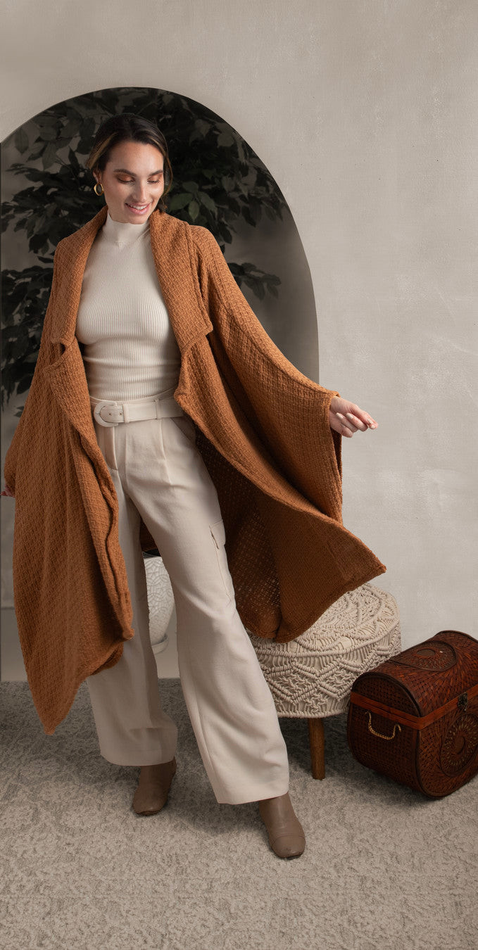 Comfy Oversized Waffle Knit Collared Jacket