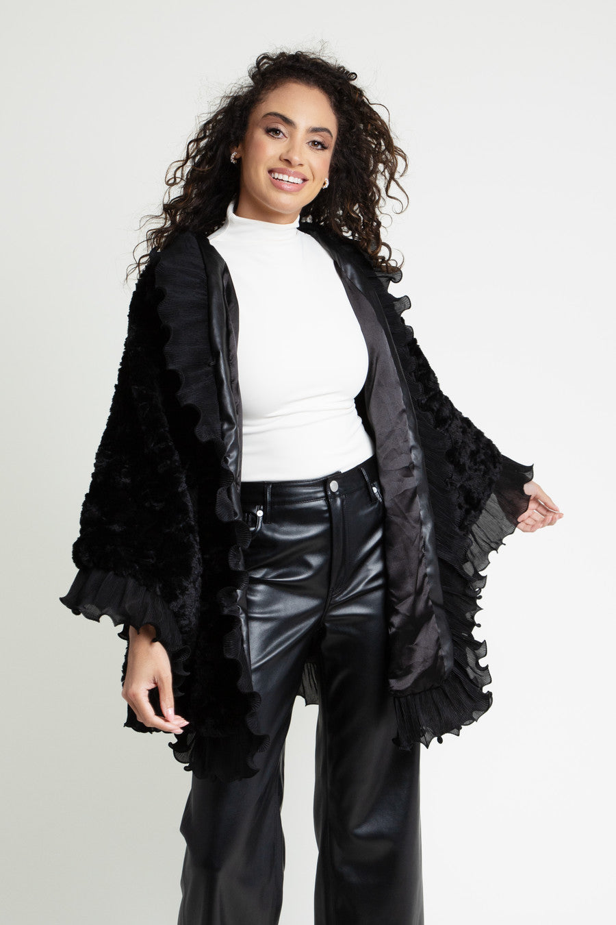 Ruffled Faux Fur Cape