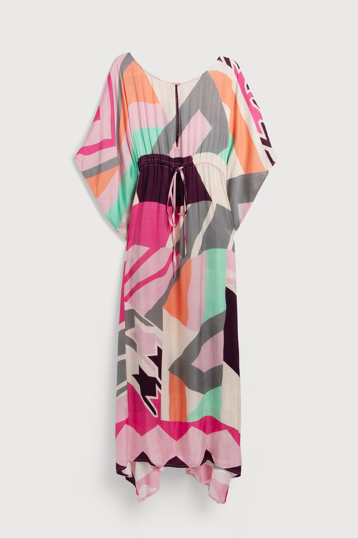 Multicolored Geo Tie Waist Keyhole Kaftan