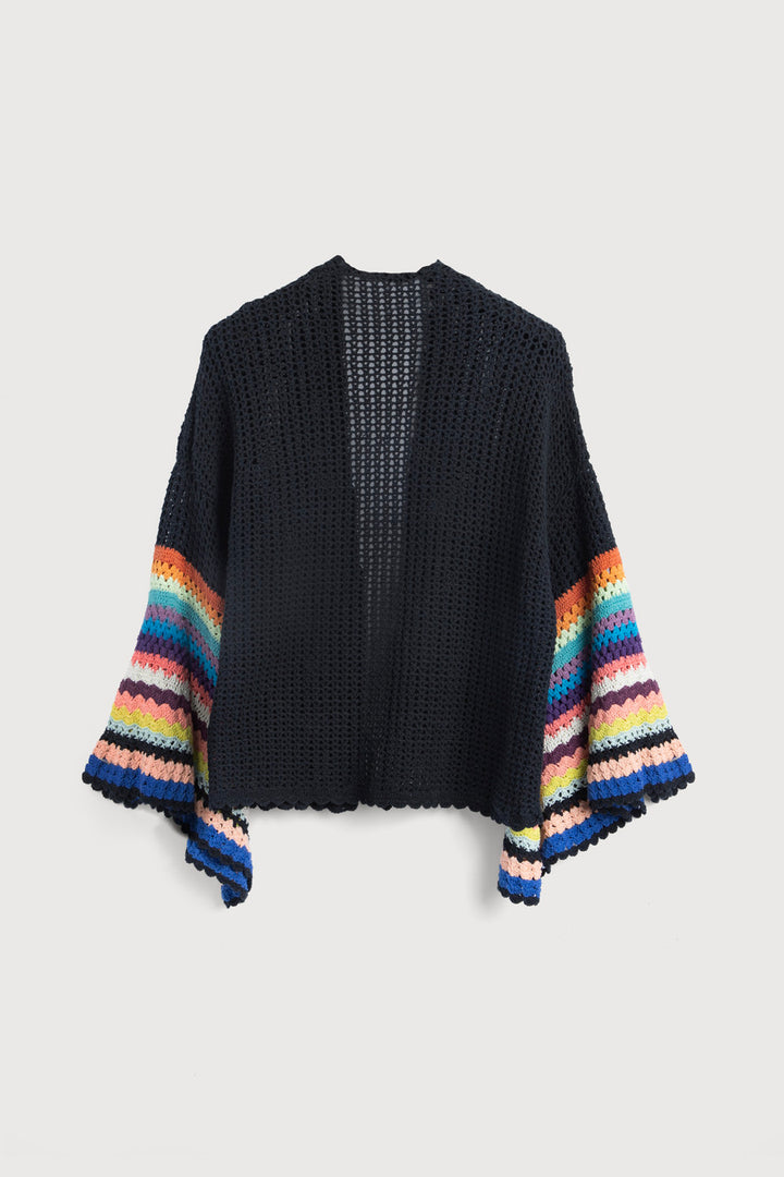 Multicolored Crochet Bell Sleeve Short Jacket