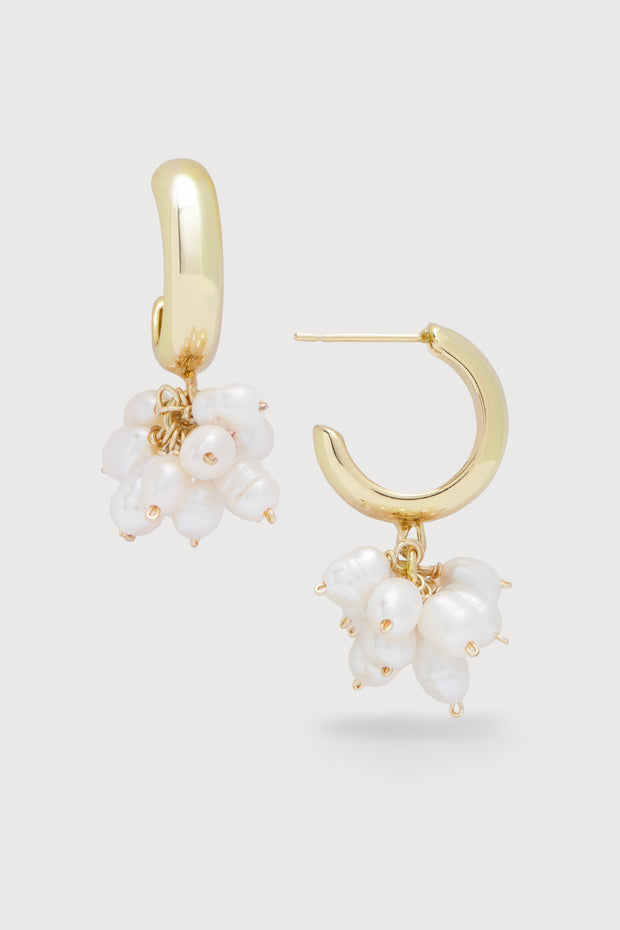 Pearl Cluster Huggie Hoop Earrings