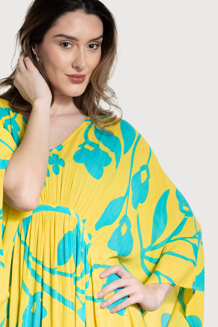 Shadow Floral Print Maxi Kaftan