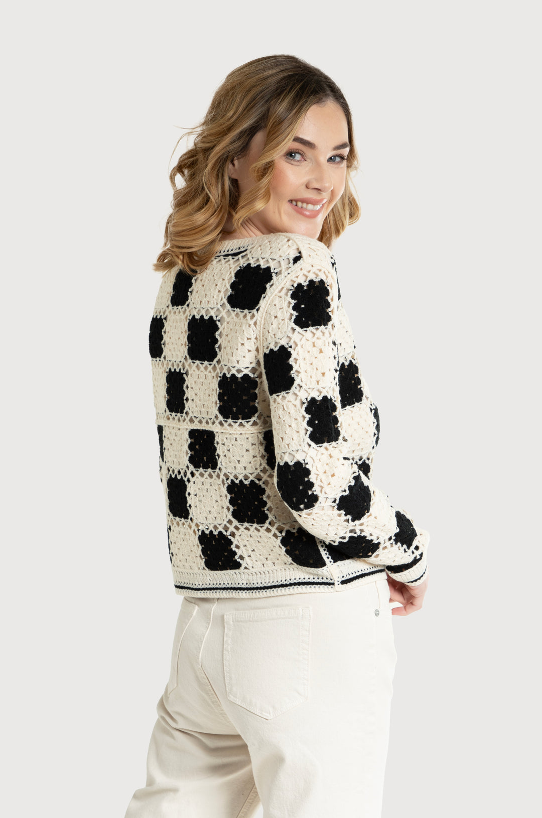 Crochet Checkered Cardigan