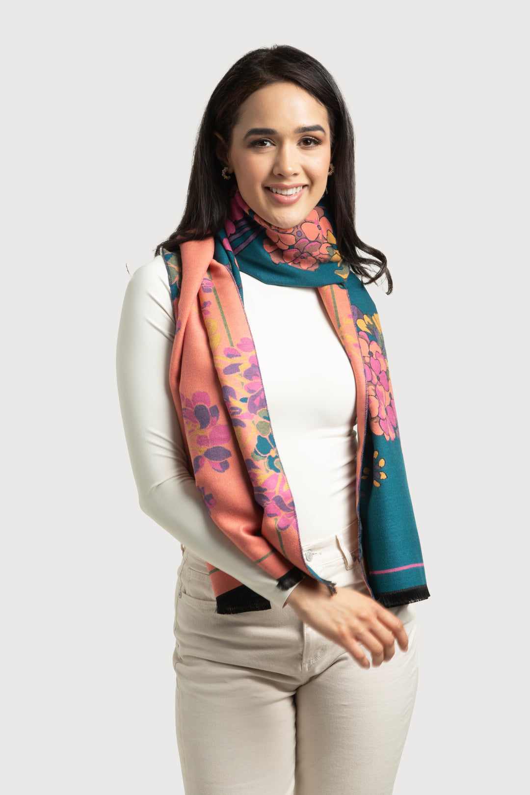 Two Tone Floral Reversible Scarf