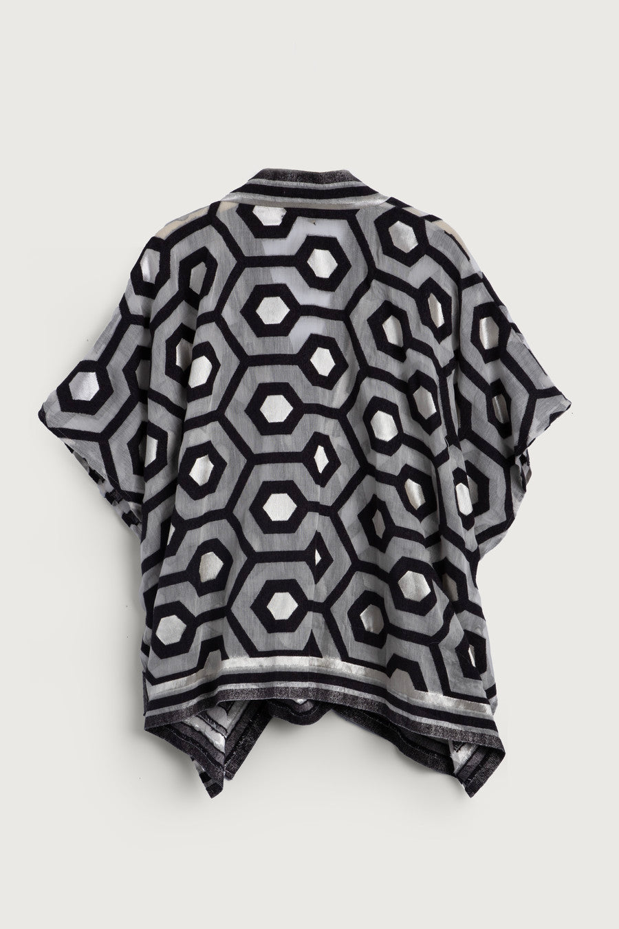 Geometric Cotton Short Poncho