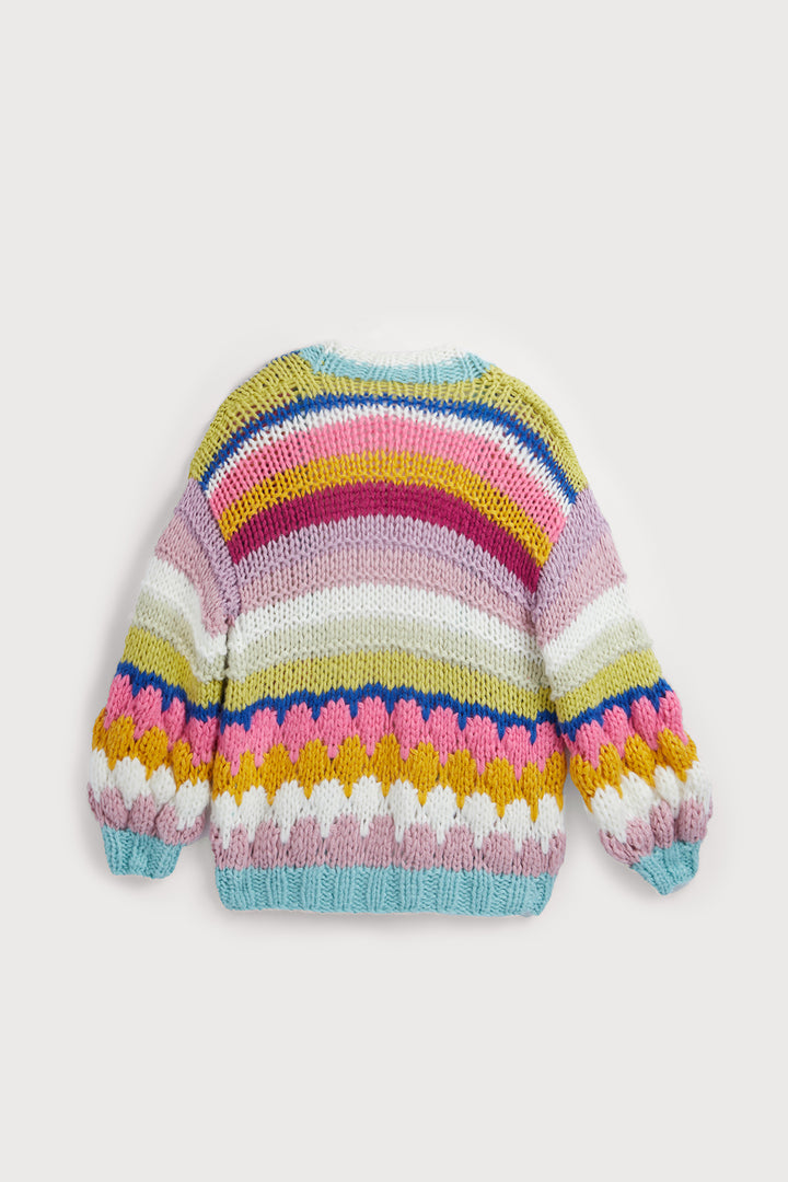 Knitted Rainbow Bubble Stitch Cardigan