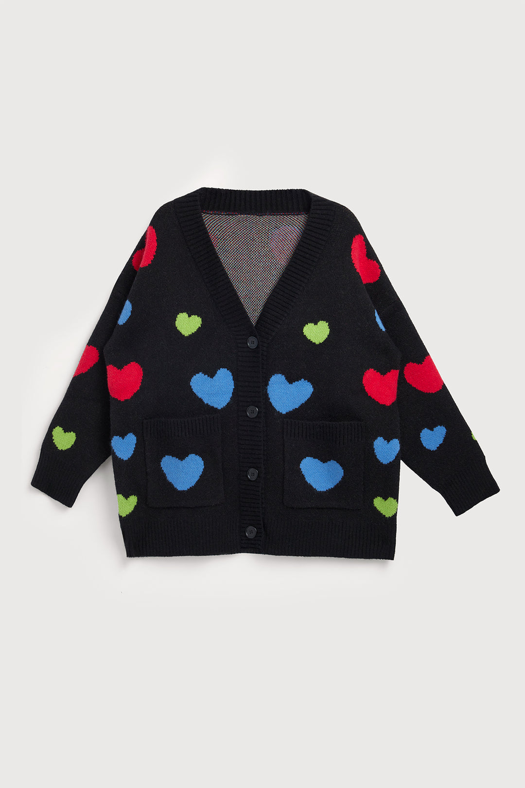 Multicolored Heart Buttoned Cardigan