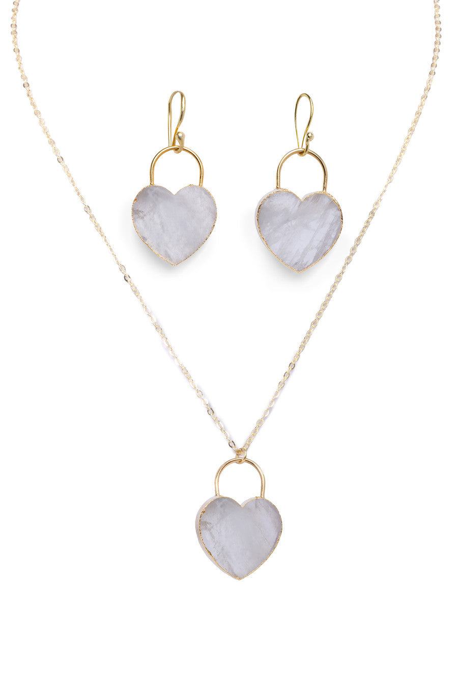 Natural Stone Heart Earrings and Necklace Set