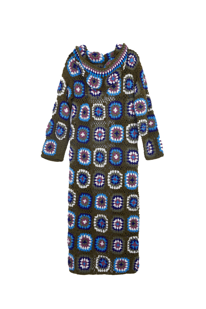 Hooded Wool Granny Square Crochet Kimono