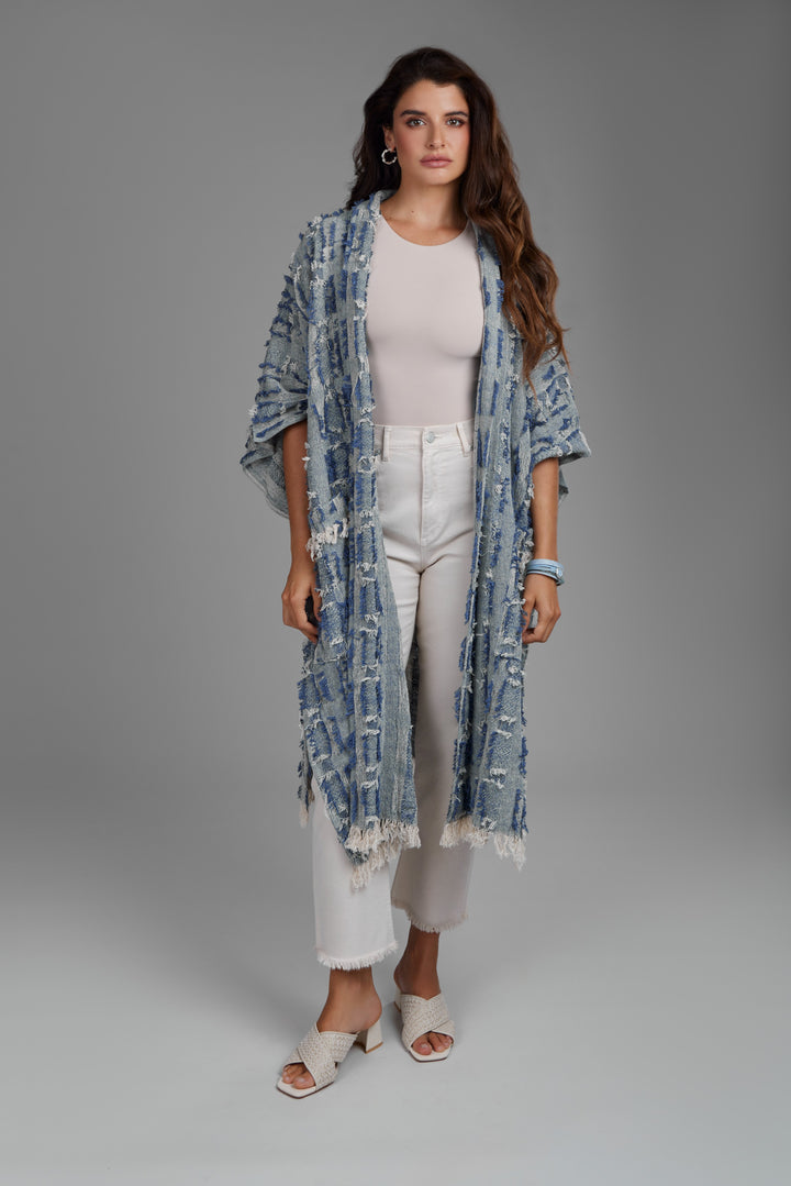 Denim Fringe Long Jacket