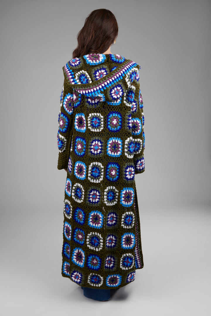 Hooded Wool Granny Square Crochet Kimono