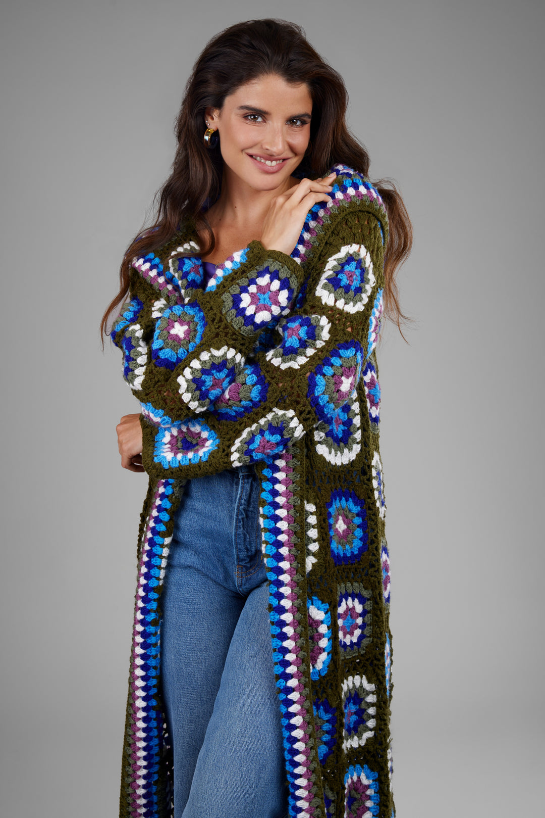 Hooded Wool Granny Square Crochet Kimono