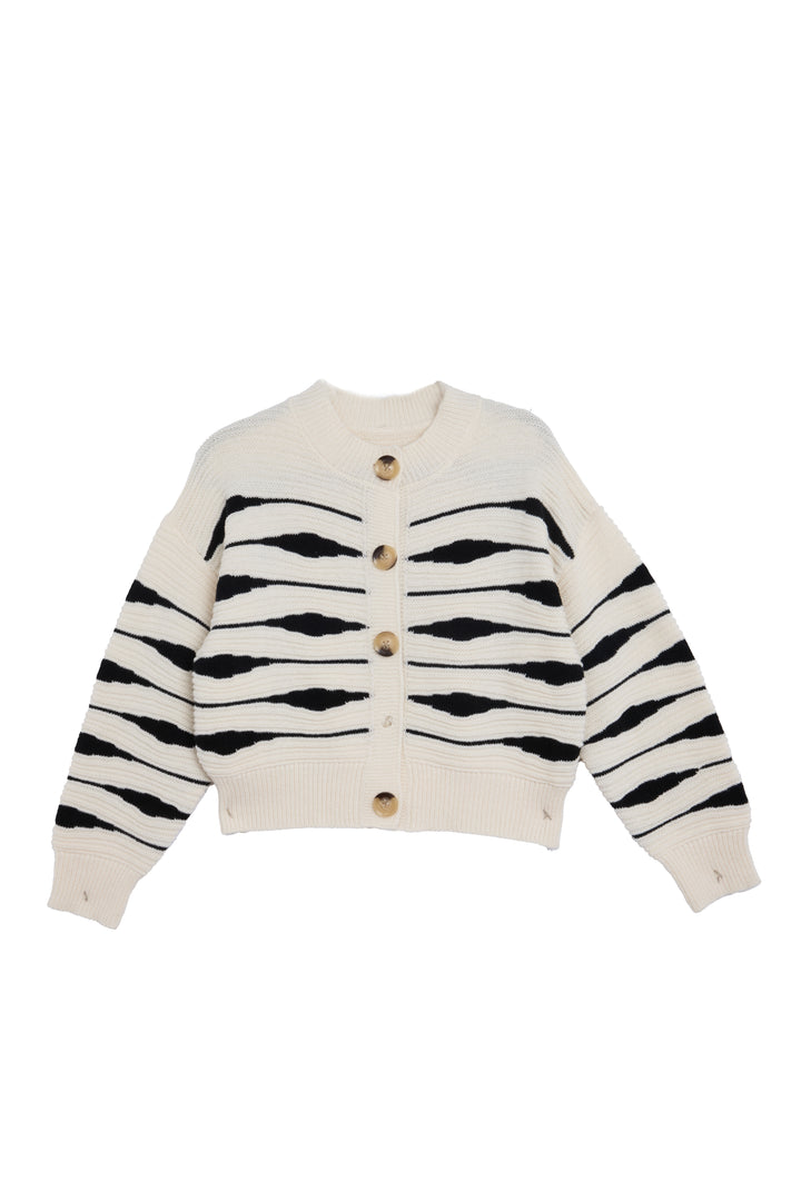 Zebra Buttoned Knit Cardigan