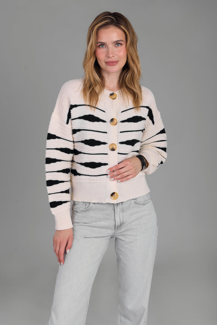 Zebra Buttoned Knit Cardigan