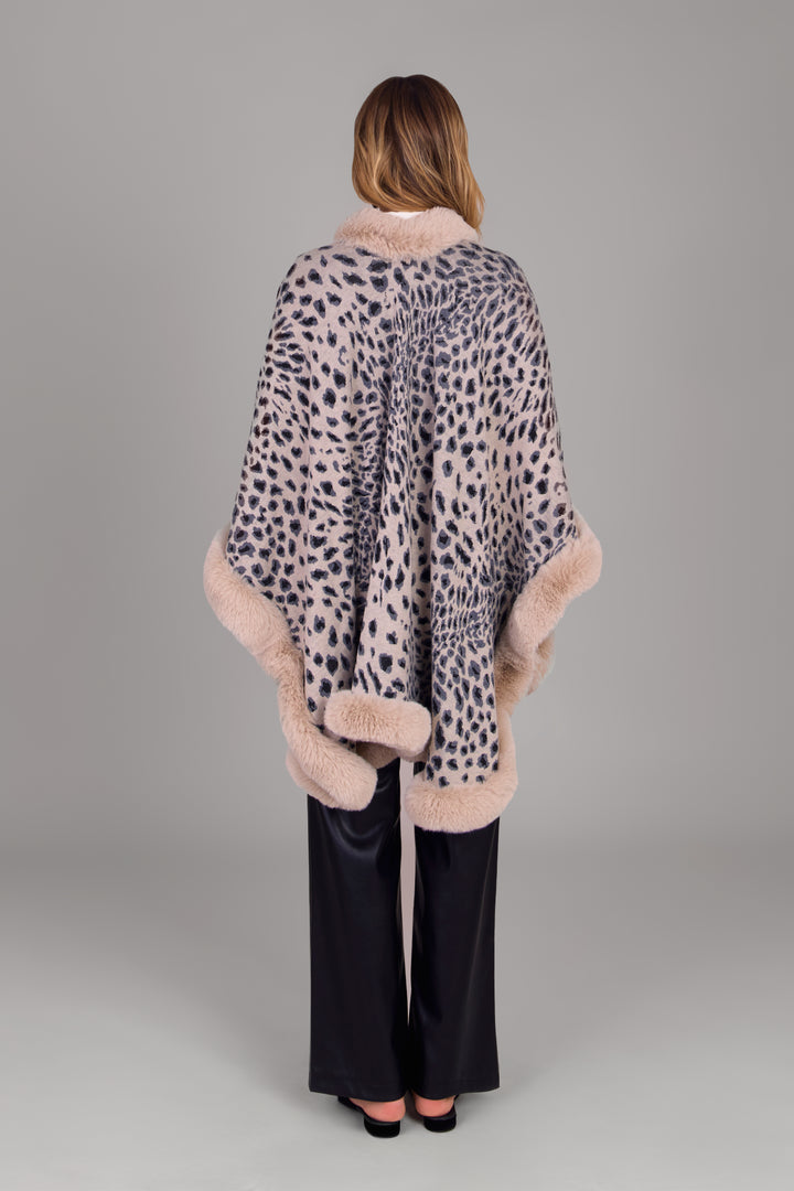 Faux Fur Cheetah Patterned Cape Kimono