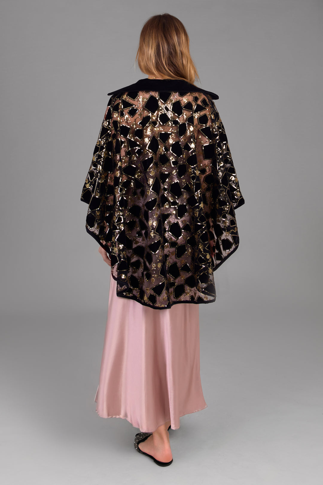 Velvet Sequin Collared Capelet