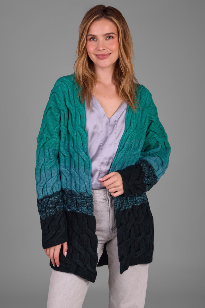 Cable knit Color Block Cardigan