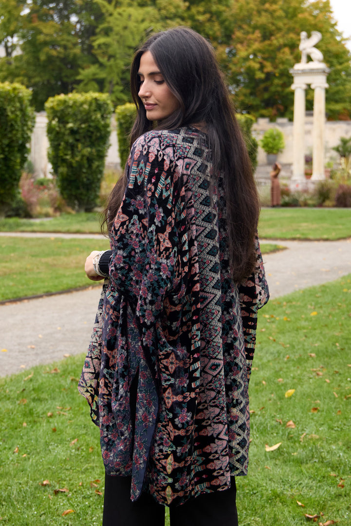 Multicolored Velvet Kimono Black