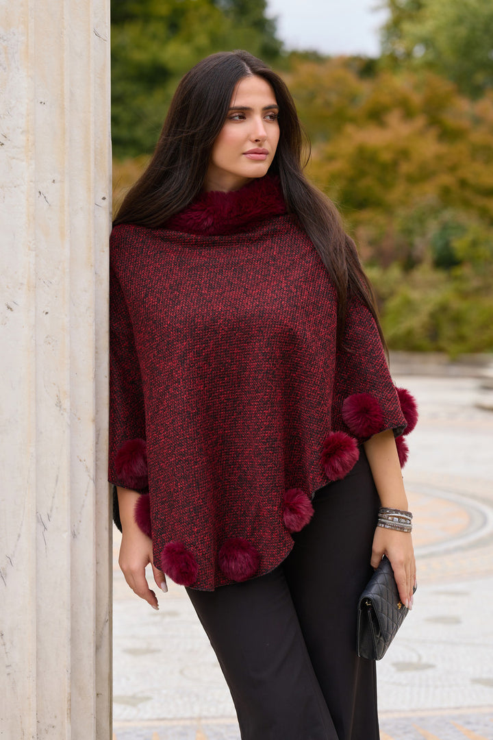 Posey Fur Pompom Poncho