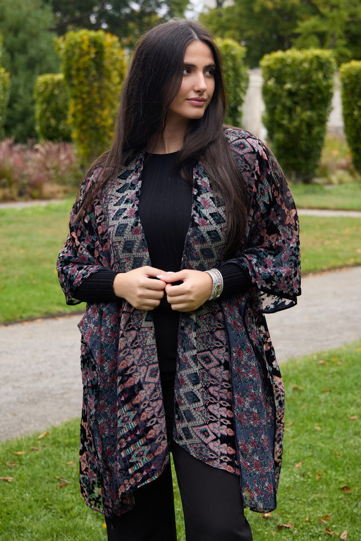 Multicolored Velvet Kimono Black
