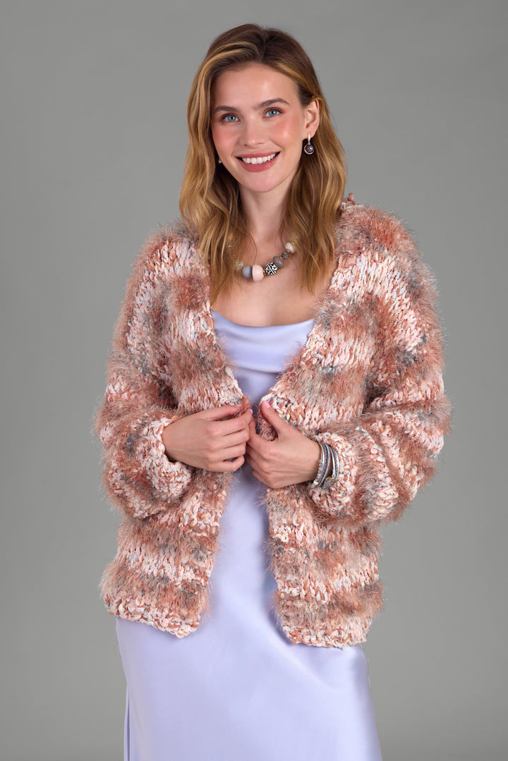 Hand-Knitted Lurex Eyelash Cardigan