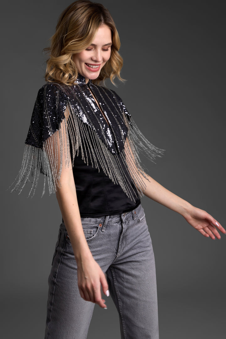 Beaded Fringe Sequin Capelet