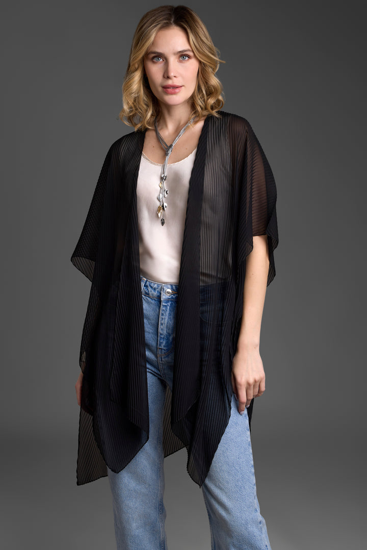 Pleated Black Short Kimono