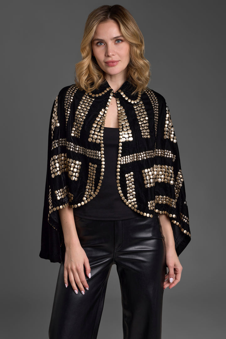 Maya Black Velvet Embellished Capelet