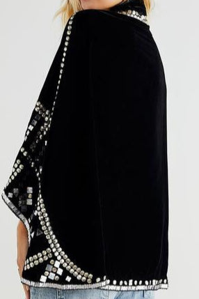 Maya Black Velvet Embellished Capelet
