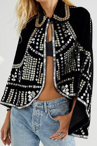 Maya Black Velvet Embellished Capelet