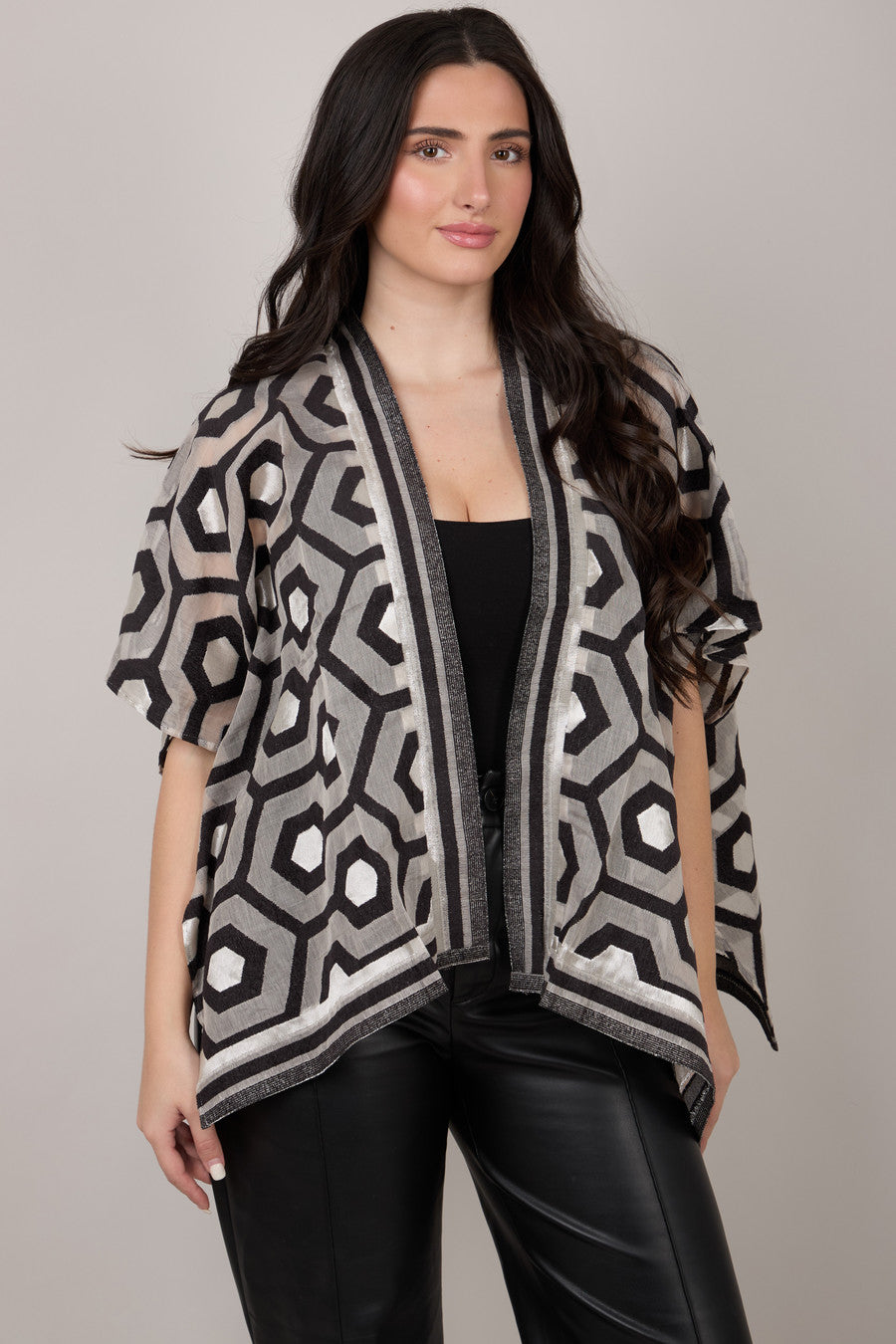 Geometric Cotton Short Poncho